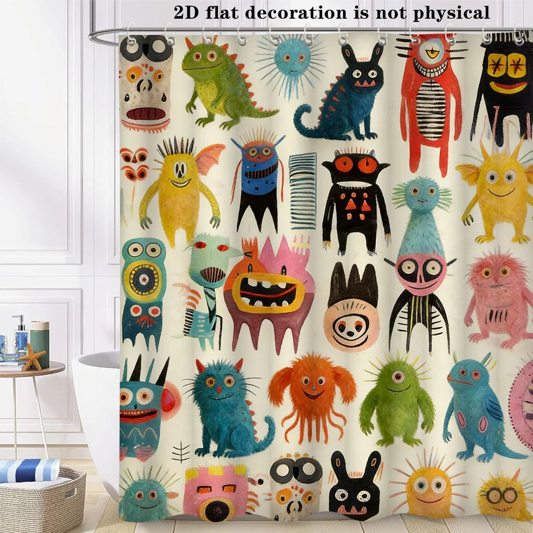 rideau douche monstres colorés dessin animé moderne cercles suspension multicolore opaques enfants salle bain