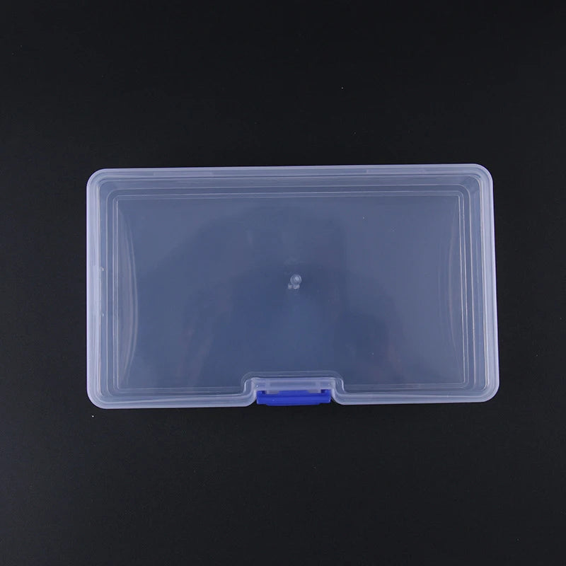 boîte rangement bijoux plastique transparente moderne pratique poignée bleue intérieure 14cm 8cm