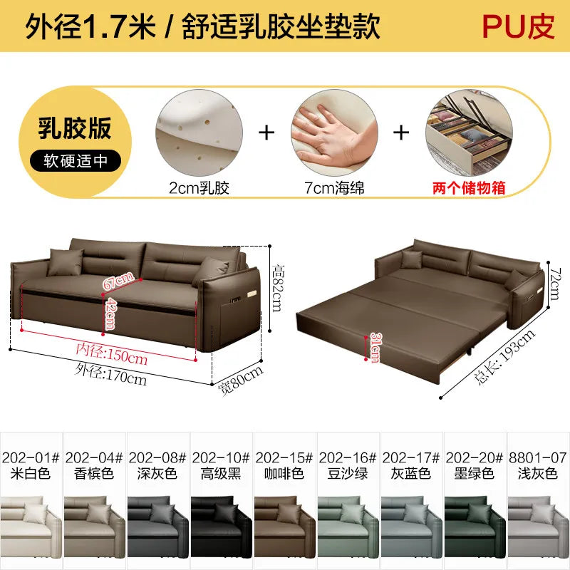 canapé lit moderne marron clair simili cuir scandinave confortable coussins salon maison