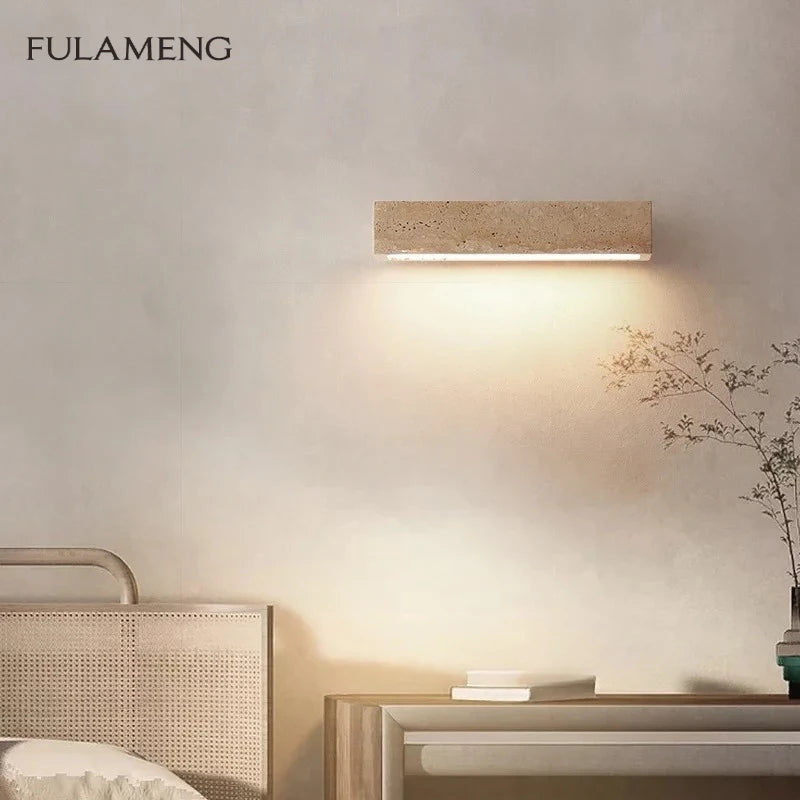applique murale led moderne pierre naturelle texture marbrée beige marron clair éclairage minimalisteintérieurextérieur