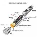 lampe poche rechargeable keychain 10 modes aimant uv rouge bleue transparent moderne camping