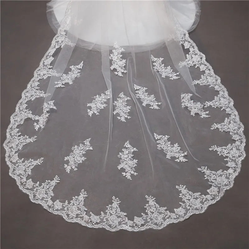 voile mariée classique blanc broderie florale bord dentelle translucide femme adulte