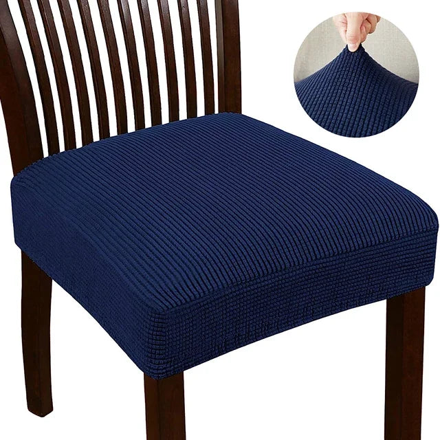 Housse chaise moderne polyester bleu rayures horizontales élastique lavable 30°C