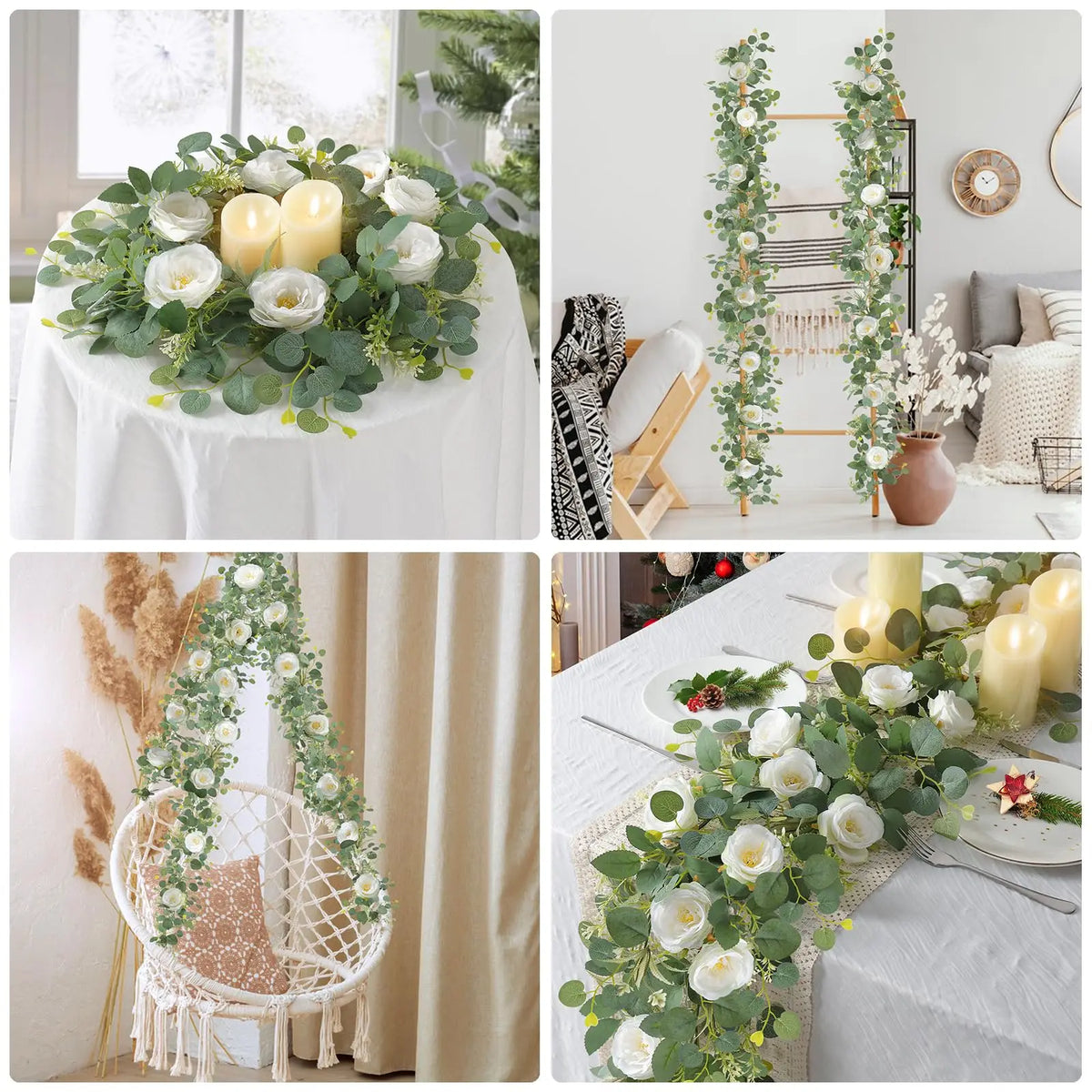 guirlande florale artificielle vertes feuilles blanches fleurs mariage romantique anniversaire baby showerintérieur