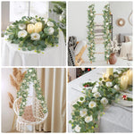 guirlande florale artificielle vertes feuilles blanches fleurs mariage romantique anniversaire baby showerintérieur
