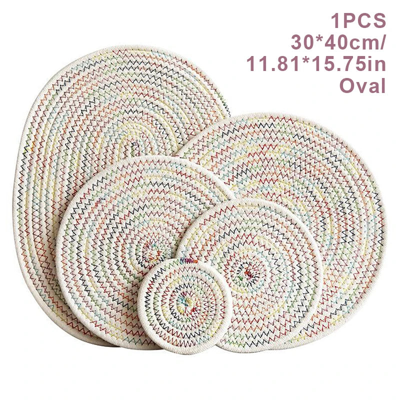 tapis table tissé motifs concentriques beige marron gris clair rustique opaques 11cm 18cm 24cm