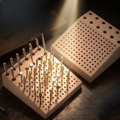 rangement outils bois naturel rack minimaliste 12 grandes têtes 154 petites têtes meulage forets