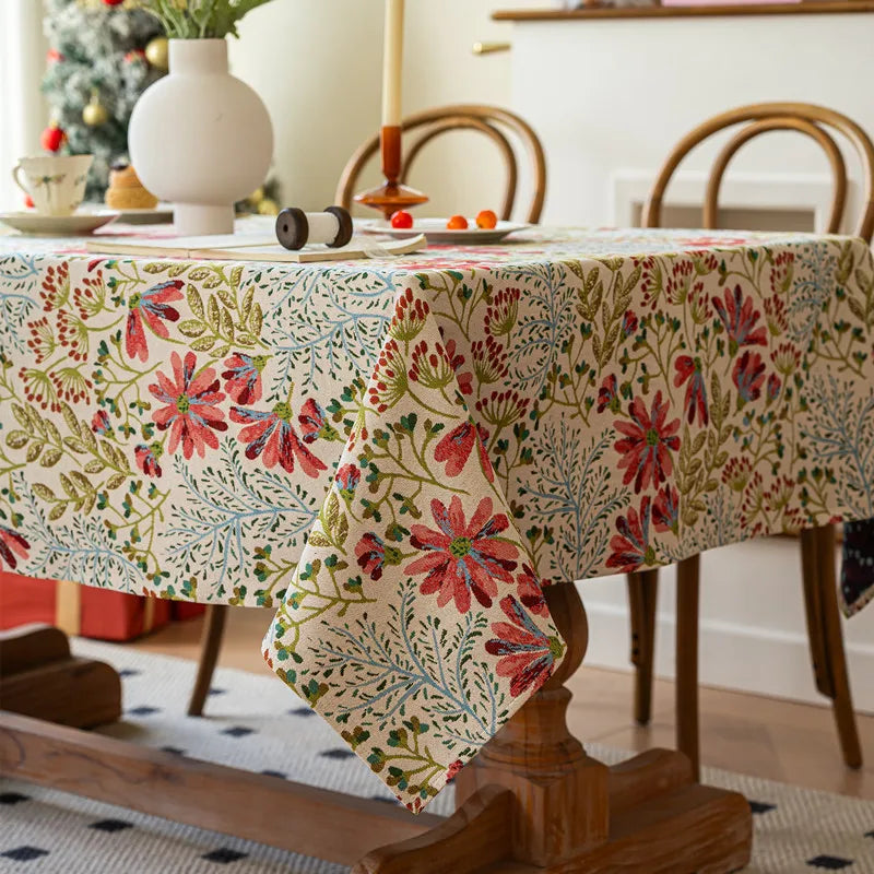 nappe table basse imperméable huile fleurs feuilles vintage multicolore rouge orange verte bleue