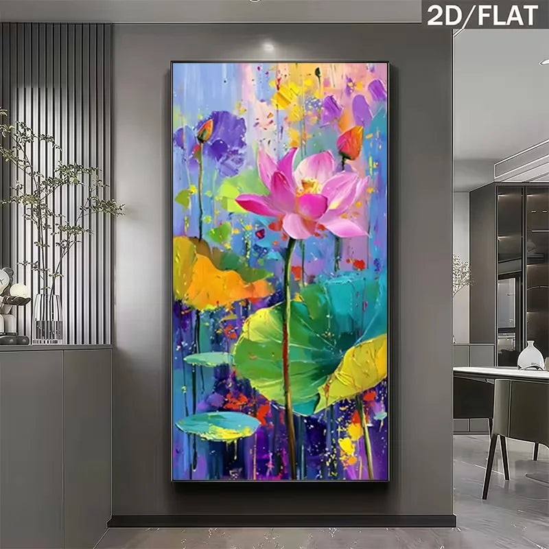 toile d'art abstraite fleurs multicolore rose violet bleu vert horizontal salon chambre