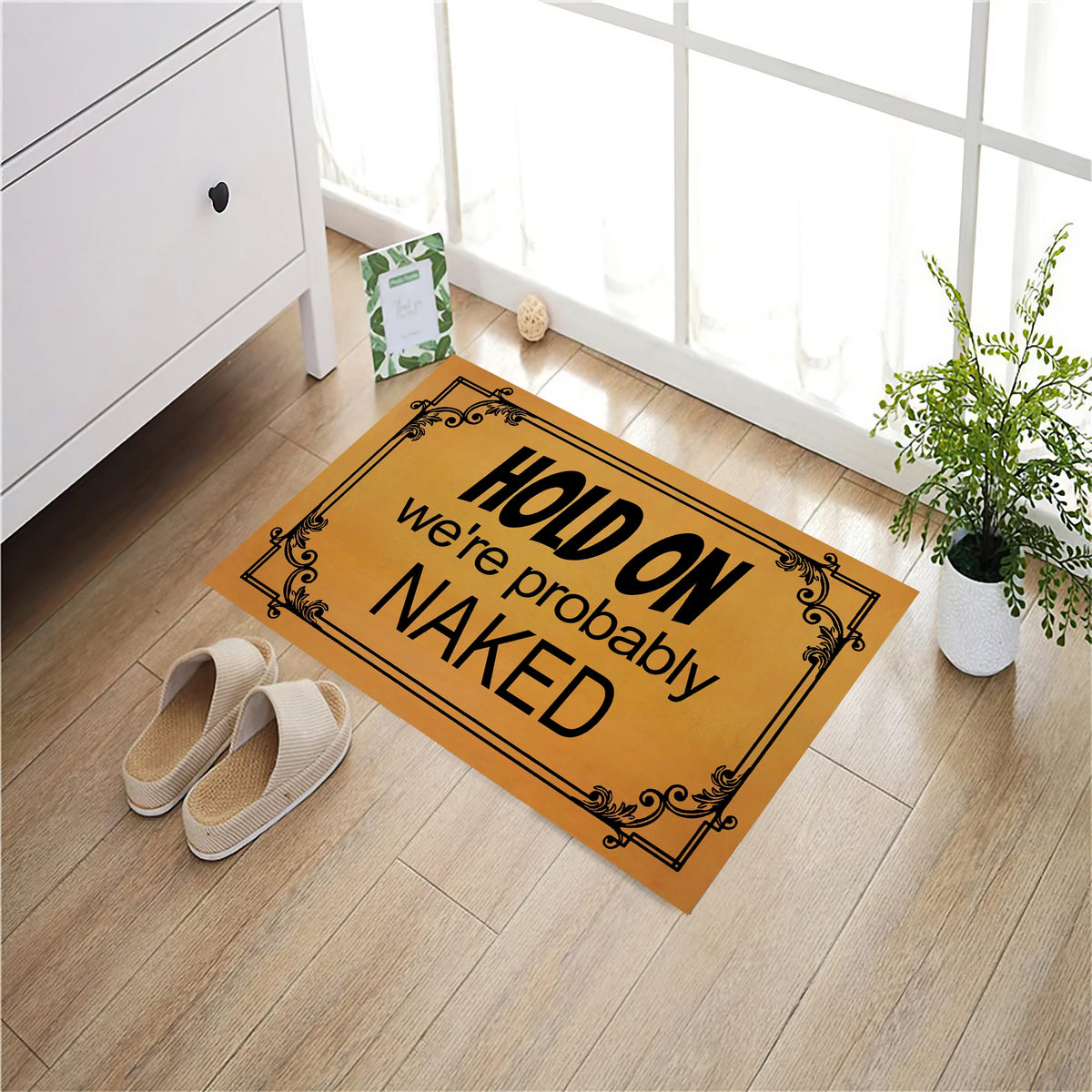 tapis d'entrée marron motif floral classique imperméable antidérapant extérieur intérieur 60x40cm