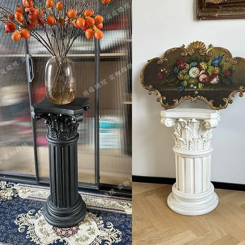 colonne décorative résine noire blanche motifs végétaux intérieur extérieur classique ornements plateau carréextérieurintérieurluxeboutiquedécorationhome