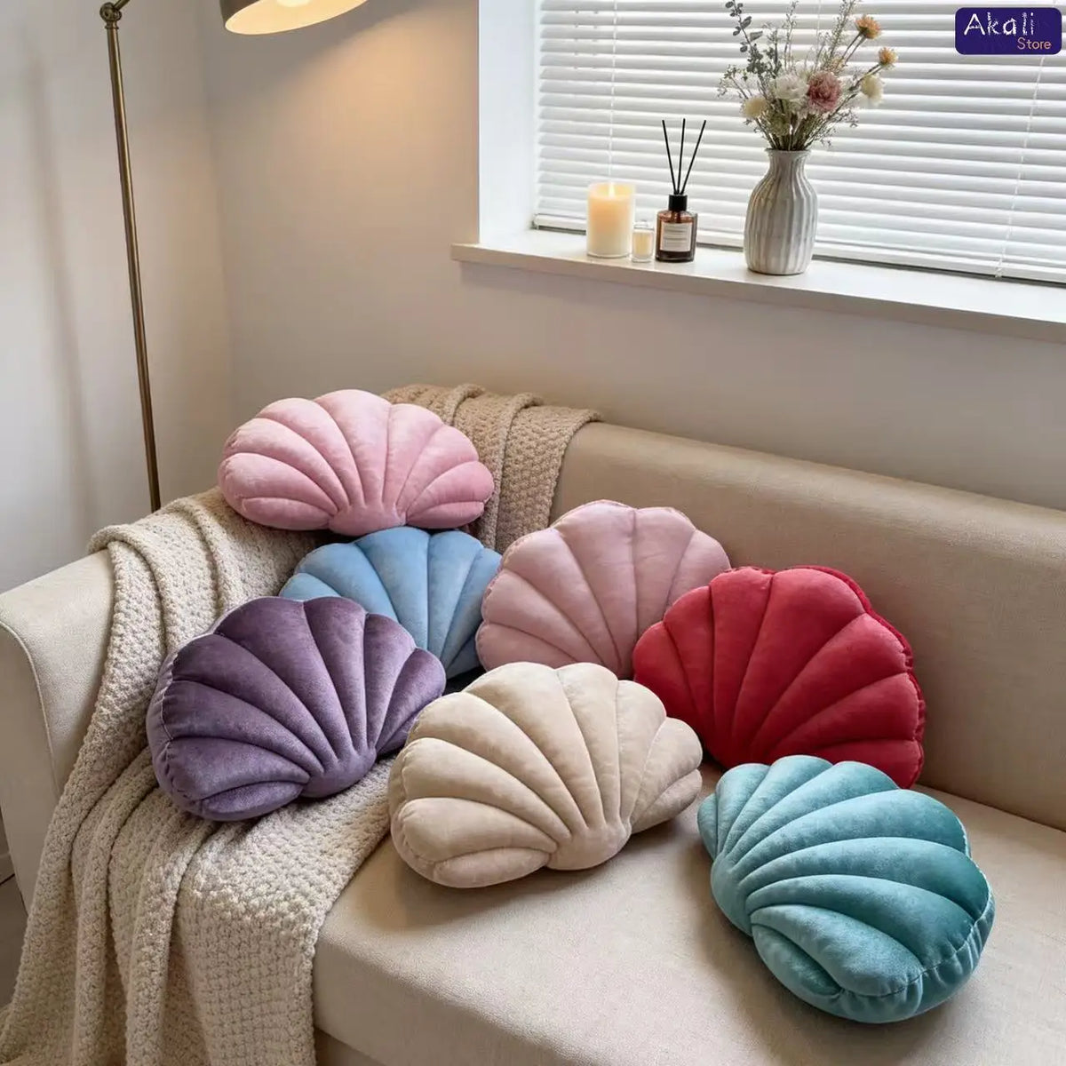coussin velours coquillage lavable moderne rose bleu violet lit salon chambre