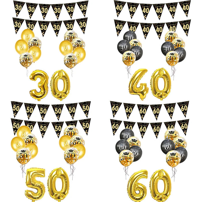 Décoration anniversaire adulte avec ballons numériques et bannière suspendue