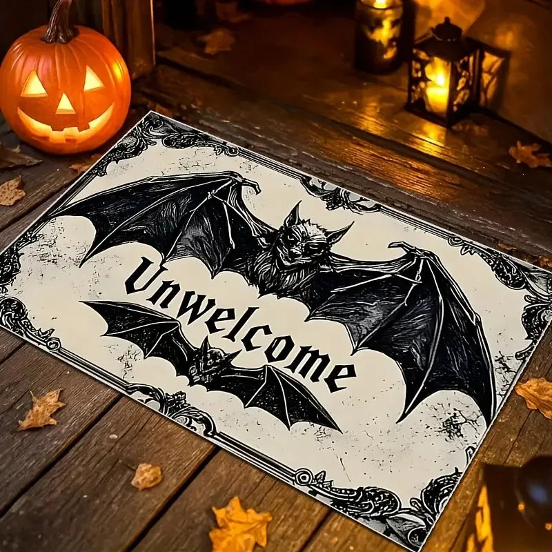 tapis d'entrée gothique chauve souris halloween vintage noir décoratif sol porte maison hantée antidérapant