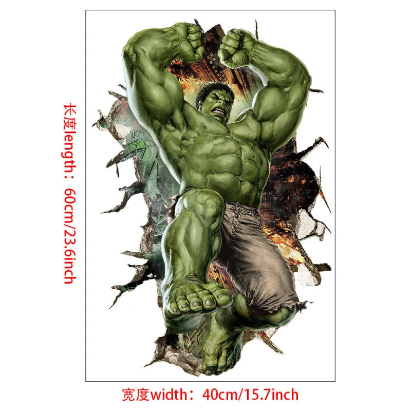 sticker mural 3d super héros hulk iron man captain america thor rouge bleu vert