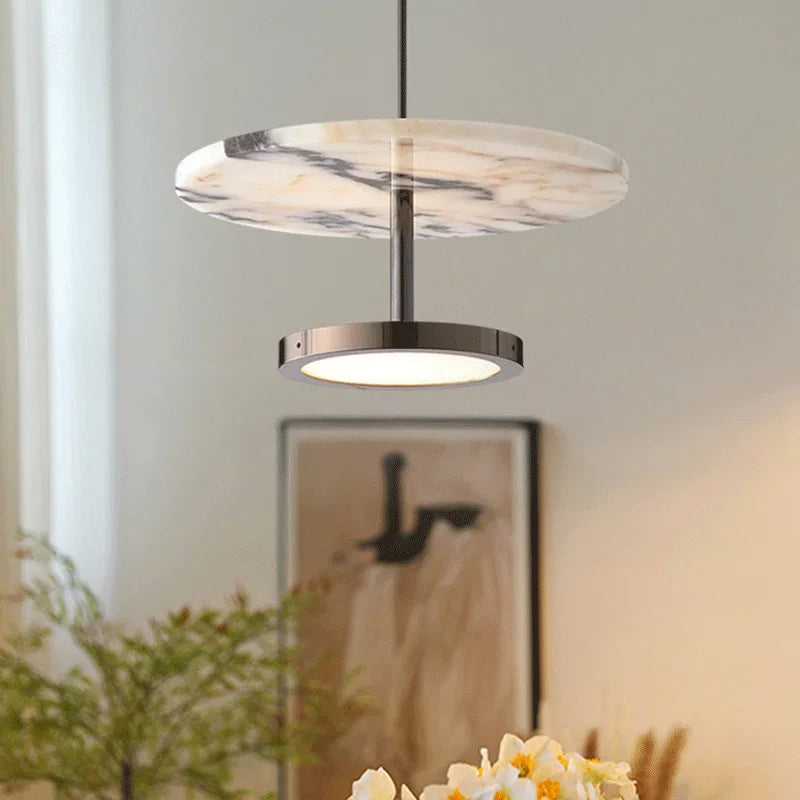 Suspension lumineuse marbre moderne blanc gris noir salon chambre led pendentif Pierre