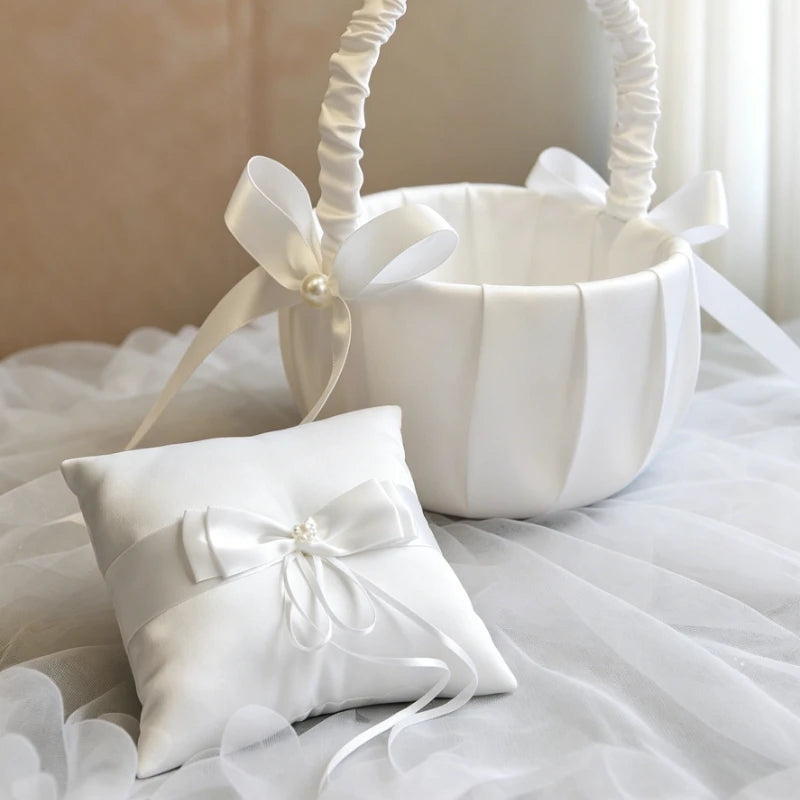 paniers mariage coussins alliances satin blanc rubans décorations mariage anniversaire noël valentin