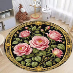 tapis rond fleur rose noir vert classique anti dérapant polyester polypropylène 40cm 80cm 120cm