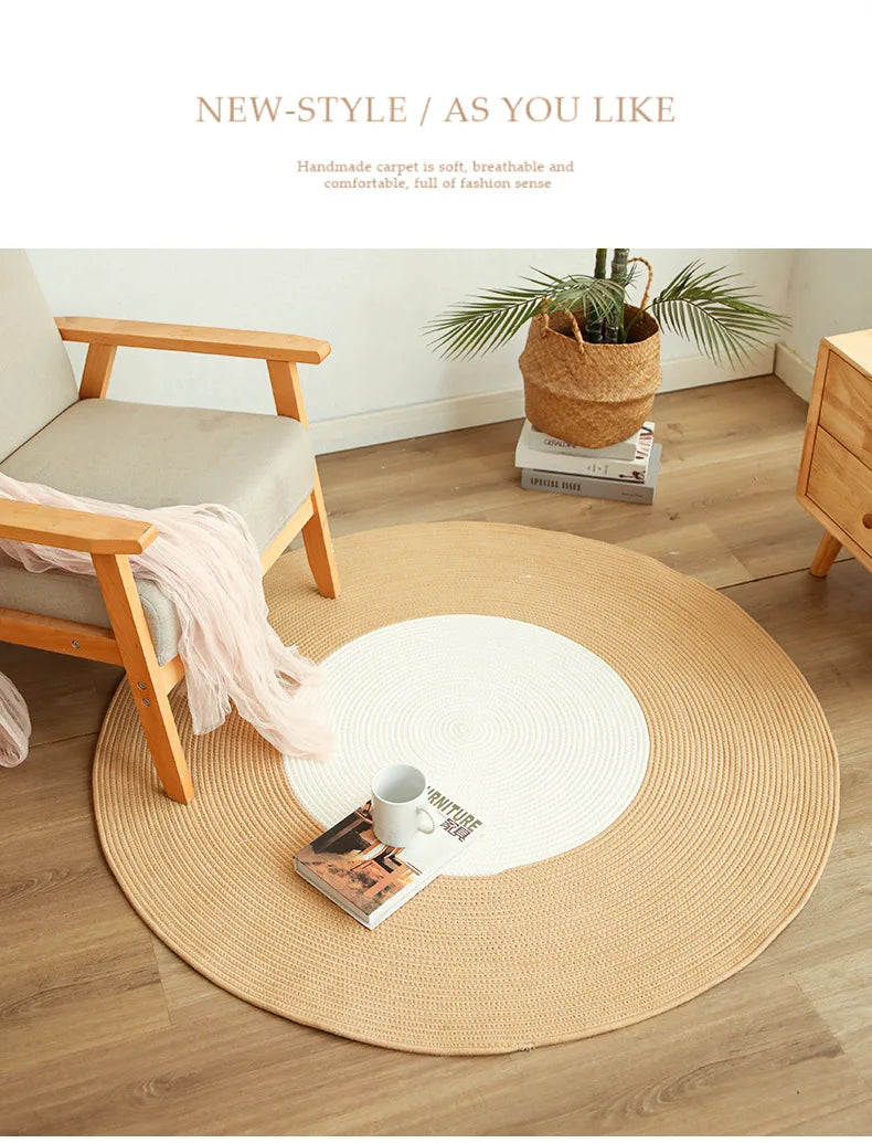tapis boho spirale concentrique franges antidérapant coton beige clair rustique fleurs artificielles salon chambre