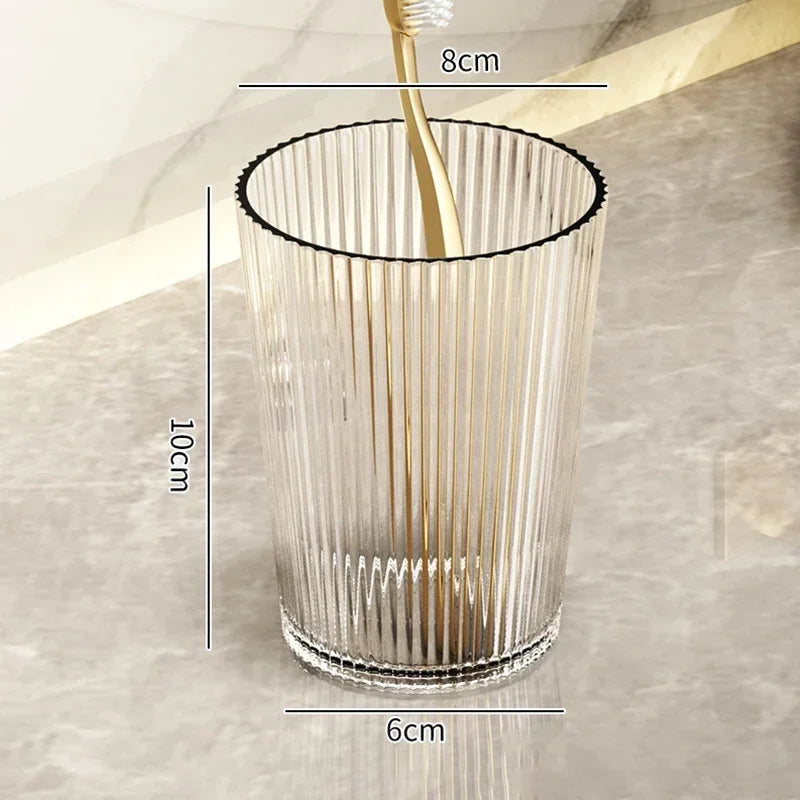 verres dents moderne transparents rayures verticales adhésifs élégants verte dorée grise brosse tube