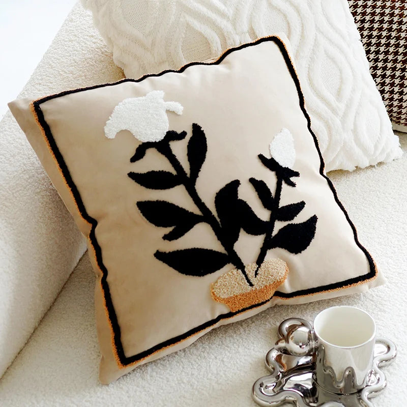 taies d'oreiller brodées motif floral modernes non toxiques maison hospitalière polyester coton respectueux environnement