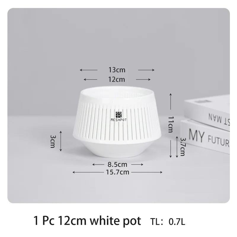 Pot bonsaï moderne saucer noir rayures verticales drainage 12cm 21cm