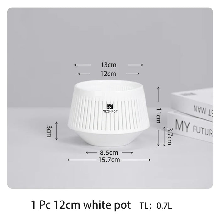 Pot bonsaï moderne saucer noir rayures verticales drainage 12cm 21cm