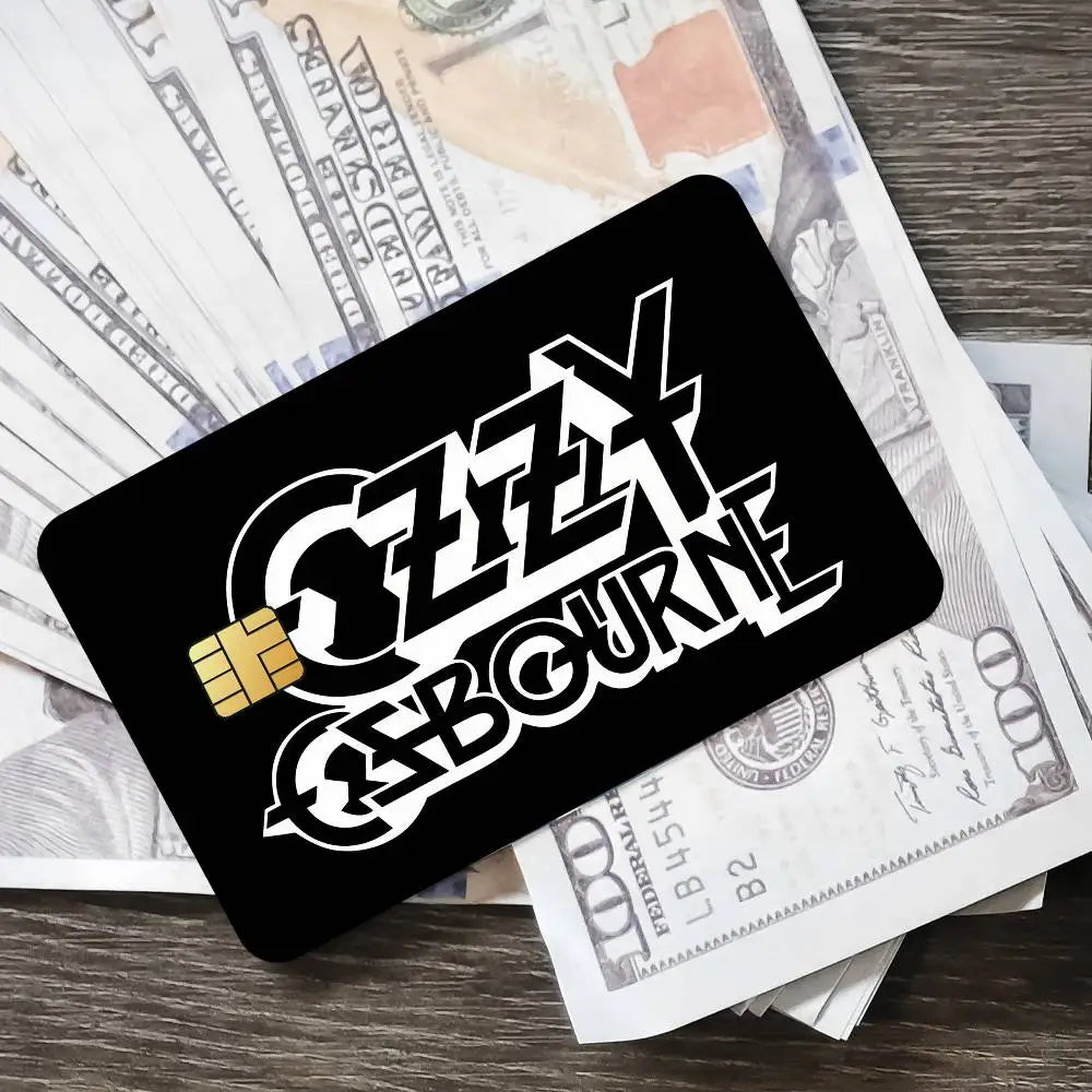 cartes crédit autocollantes ozzy osbourne logo waterproof résistantes graphique noir doré