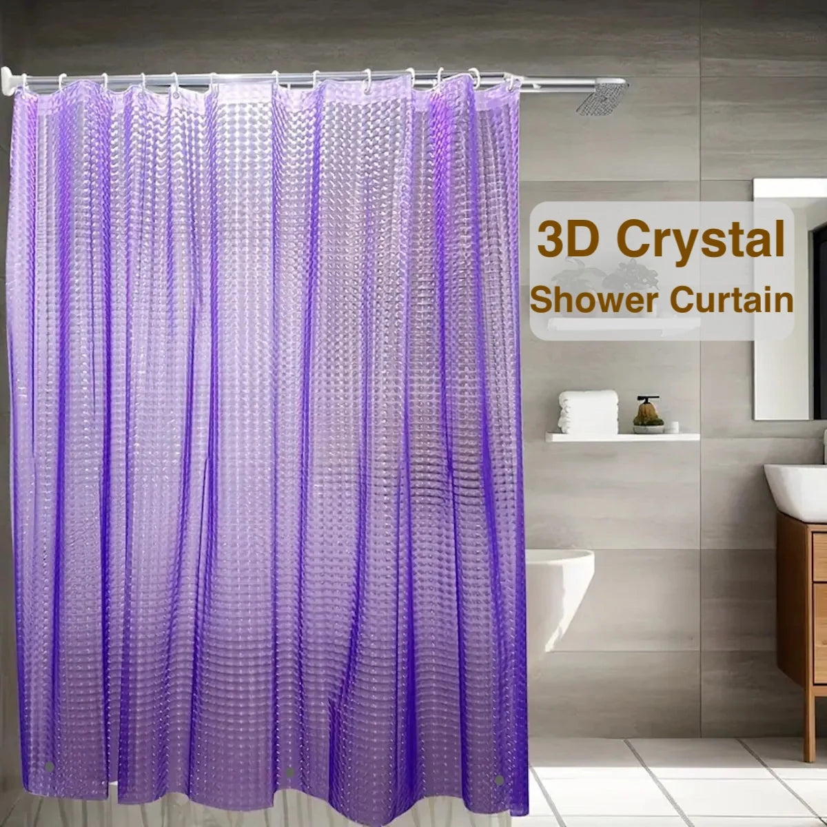 rideau douche violet translucide texture cristal métalliques moderne respectueux environnement gaufre 180x180cm