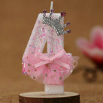 bougies numériques anniversaire forme chiffres paillettes strass rubans bleu rose décoratives féminines