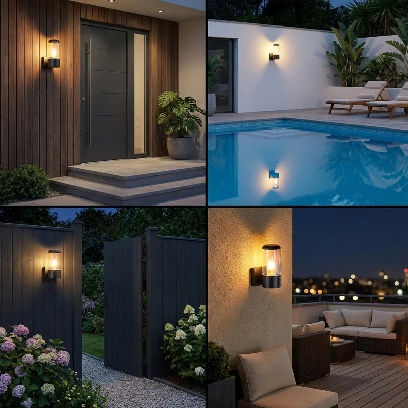 lampe murale extérieure moderne noir transparent autonome ip65 aluminium décoration jardin porche