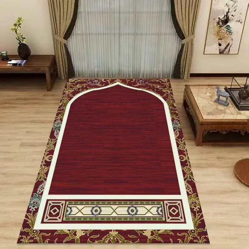tapis prière islamique bleu motif arabesque doré culte musulman maison salon décoratif