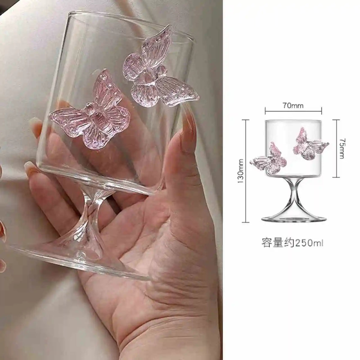 verres vin transparents rose papillons relief moderne élégants adhésifs festifs maison table