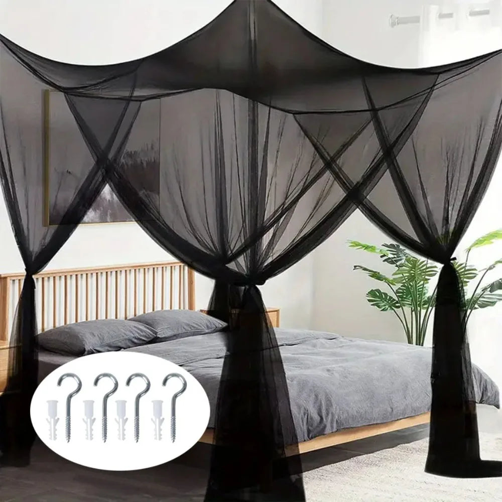 filet anti moustiques transparent moderne rose clair noir coton polyester crochets métalliques chambre coucher