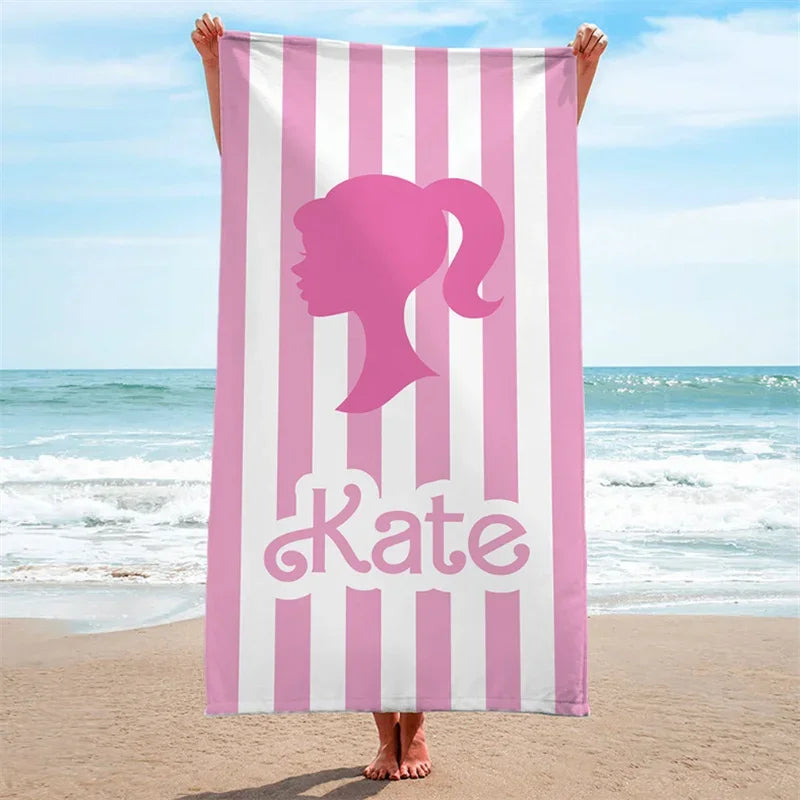 serviette plage personnalisée grande grande nom rayures horizontales coton absorbant natation