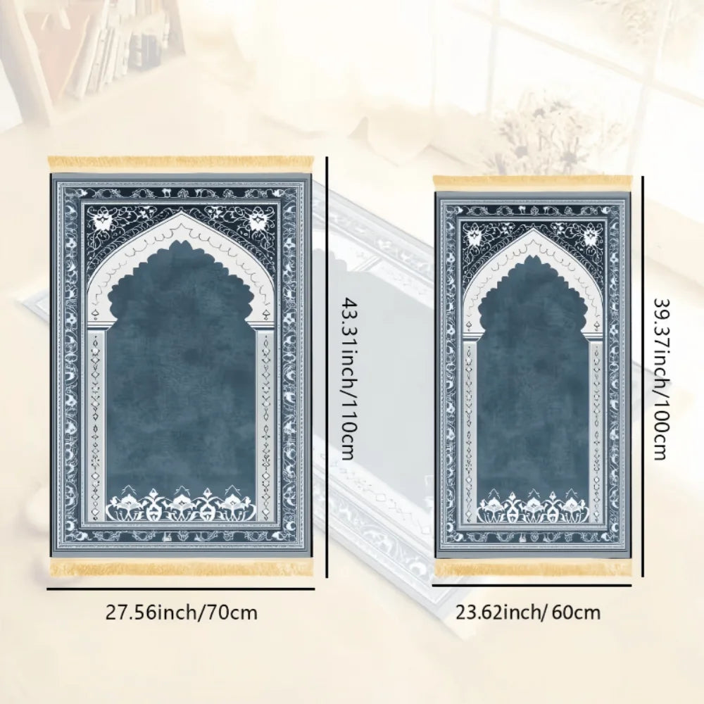 tapis doux bleu foncé motif floral géométrique polyester antidérapant voyage intérieur İslam prière
