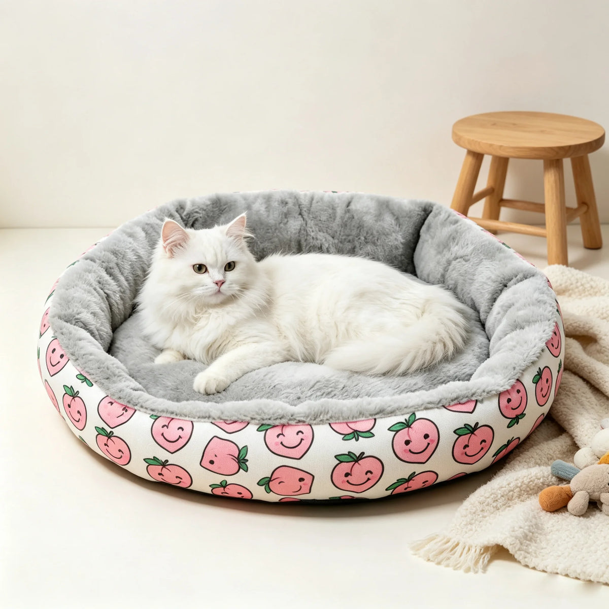 lit animaux confortable moderne gris pêches souriantes velours côteléintérieur gris taille