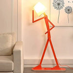 lampe sol moderne bras articulés tête lumineuse bois orange éclairage led original fixations modernes