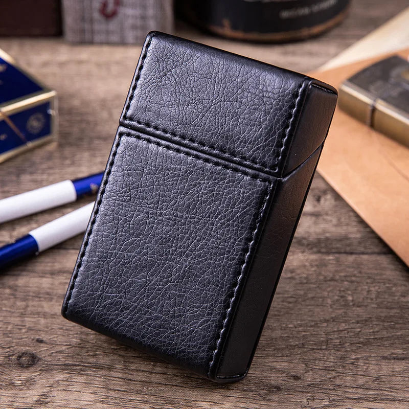 boîte cigarettes étui cuir crocodile noir classique fumer tabac cadeau fumeur rangement portebriquet