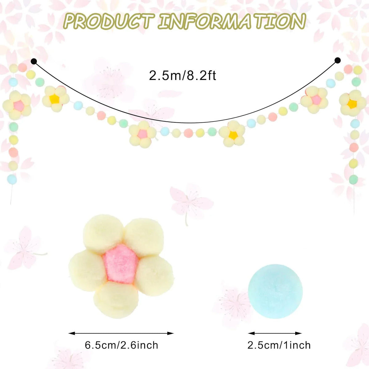 guirlande décorative fleurs pompons coton bannière motifs floraux festive enfantine suspension fil