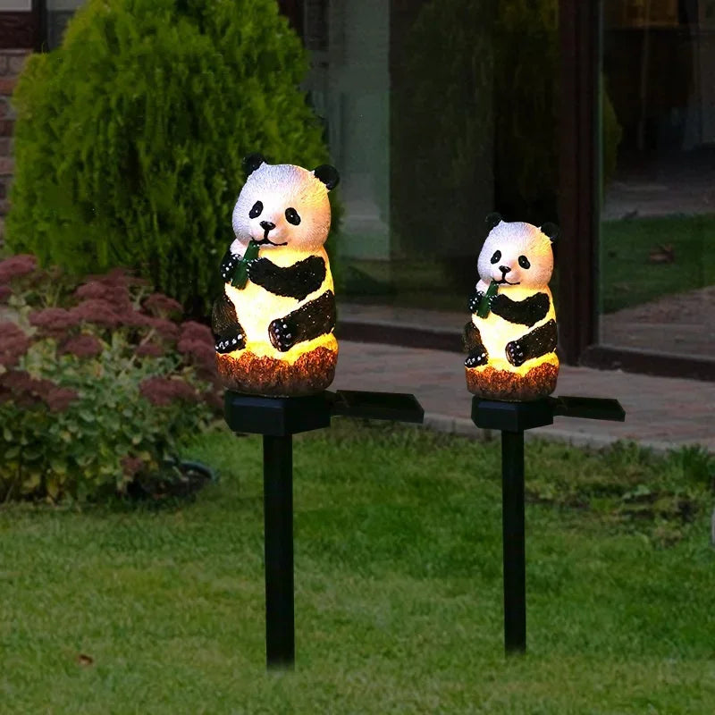 lumière solaire nocturne panda moderne blanc noir marron clair abstraite tringle étancheextérieur jardin