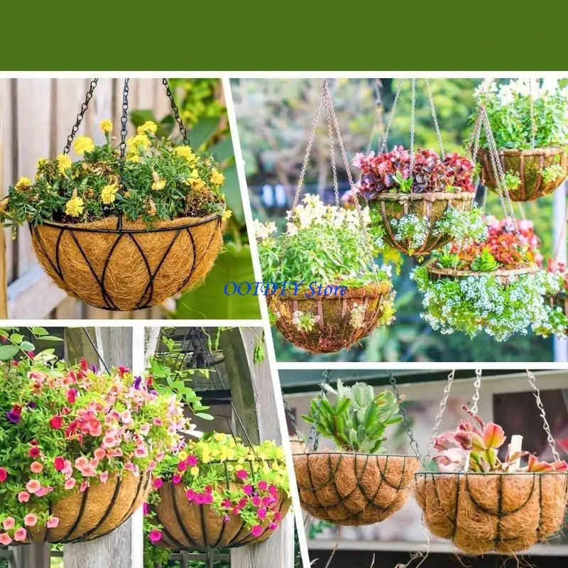 panier suspendu rustique pot plante fibreux balcon jardin fleuri aspect naturel decoration extérieure bohême