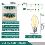 guirlande lumineuse led transparente moderne vert blanc 25ft 10bulb ip44 étanche clips