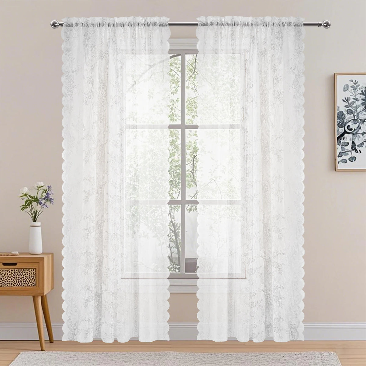 rideau dentelle florale blanc vintage romantique translucide fenêtre chambre coucherhôtelcafébureau