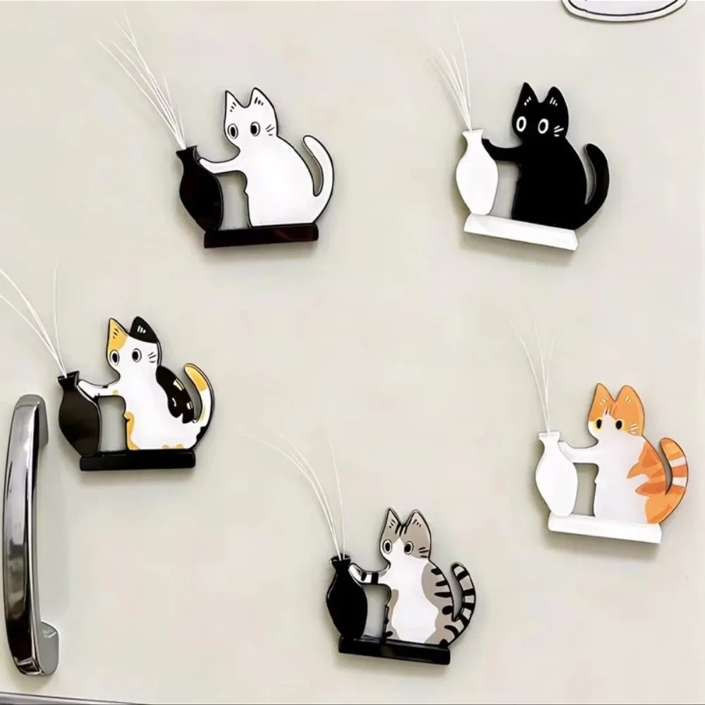 aimants réfrigérateur cartoon chatons vase noir blanc opaques adhésifs collectionnels