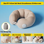 coussin voyage gonflable forme cou confortable velours gris rose bleu ergonomique portable sac rangement