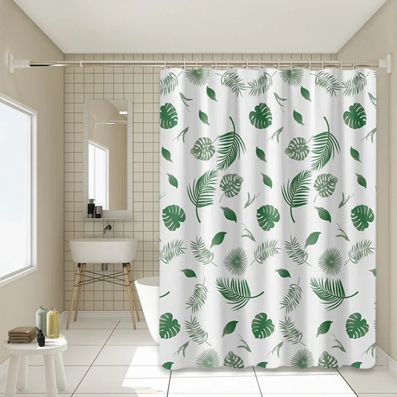 rideau douche moderne feuilles tropicales blanc vert opacité crochet douche toilettes imperméable séchage rapide