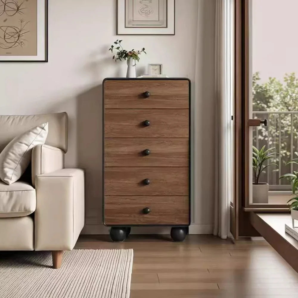 armoire moderne bois naturel salon noir finition lisse industrielle roulettes
