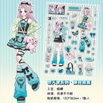 sticker kawaii fille personnages coeurs geometrique textes rose bleu violet doux