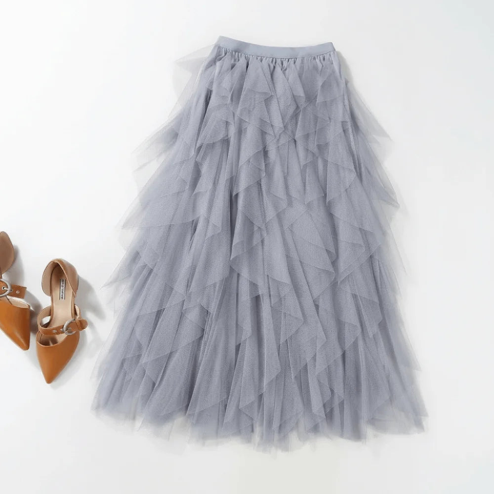 jupe tulle plissée élégante noir gris rose translucide classique femme